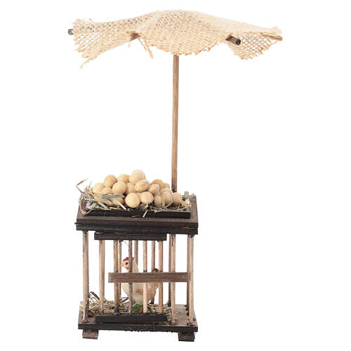 Bancarella con gallina e uova in legno 15x10x10 cm presepe napoletano 12 cm 4