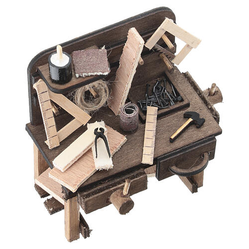 Carpenter's workbench in wood 10x10x5 cm for Neapolitan nativity 10 cm 2