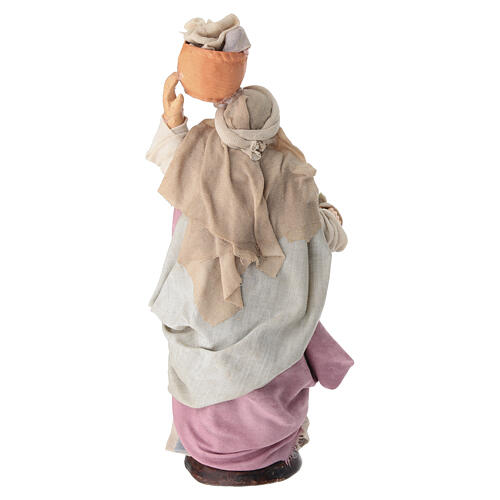 Elderly woman carrying laundry for 18 cm Neapolitan Nativity Scene, terracotta 4