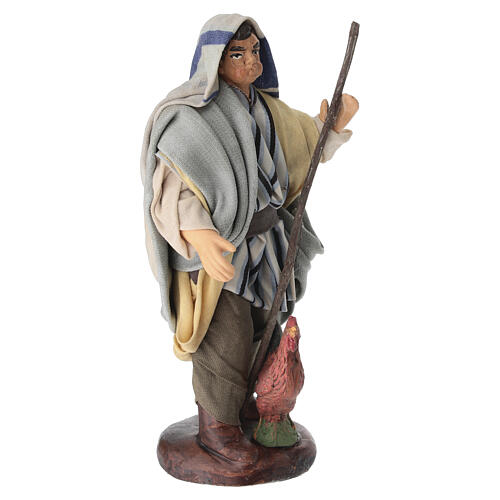 Uomo e galline presepe napoletano 14 cm terracotta 3