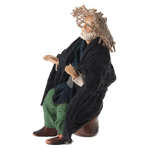 Statuina vecchio seduto su sgabello presepe napoletano 10-12 cm terracotta 2