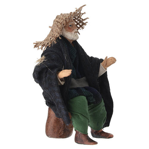 Figurka starszego mężczyzny siedzącego na stołku - szopka neapolitańska 10–12 cm, terakota 3