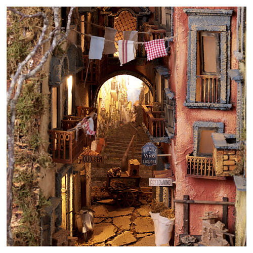 Vicoli di Napoli borgo Spaccanapoli illuminato 80x60x60 cm presepe napoletano 8-10 cm 2