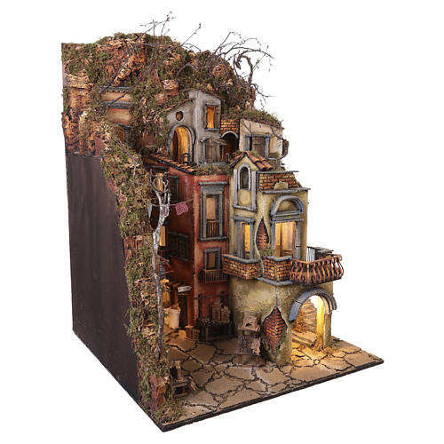 Vicoli di Napoli borgo Spaccanapoli illuminato 80x60x60 cm presepe napoletano 8-10 cm 11