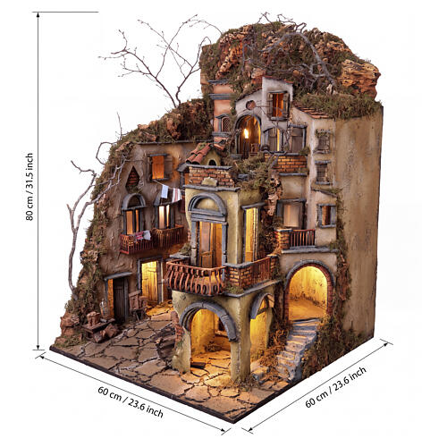 Vielas de Nápoles com aldeia iluminada 80x60x60 cm presepio napolitano 8-10 cm 3