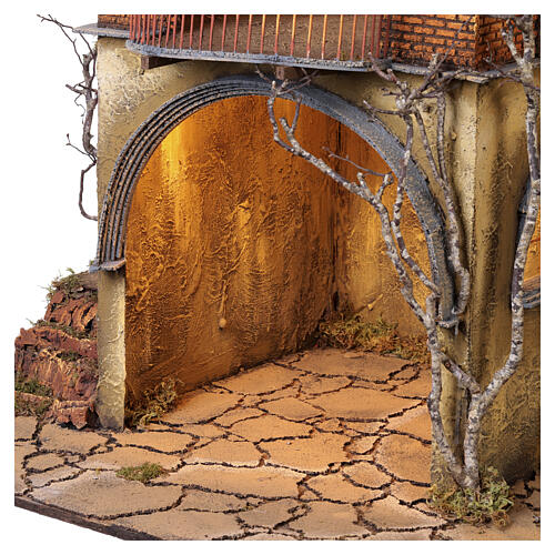Aldeia monumental iluminada com fontanário e cozinha 140x80x60 cm para figuras 24-30 cm 6