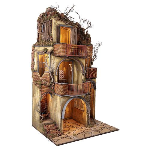 Monumental lighted Neapolitan nativity village with fountain and kitchen 140x80x60 cm, suitable for 24-30 cm figures 5