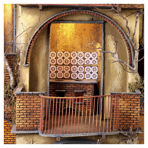Monumental lighted Neapolitan nativity village with fountain and kitchen 140x80x60 cm, suitable for 24-30 cm figures 7