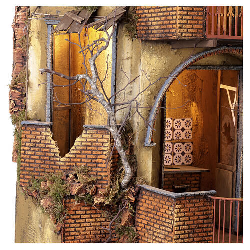 Monumental lighted Neapolitan nativity village with fountain and kitchen 140x80x60 cm, suitable for 24-30 cm figures 8