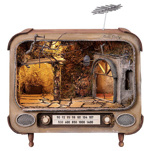 Vintage radio-style setting with illuminated village, 50x40x20 cm, Neapolitan Nativity Scene for 7-10 cm figures 1