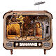 Scenografia in radio vintage con borgo illuminato 50x40x20 cm presepe napoletano 7-10 cm s1