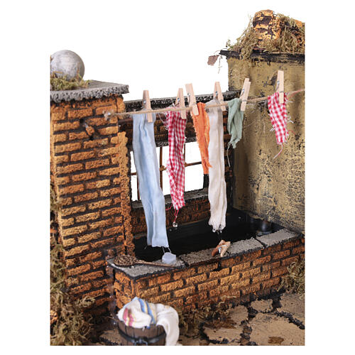 Village with hanging laundry and working fountain, 20x35x25 cm, for 12 cm Neapolitan Nativity Scene 6