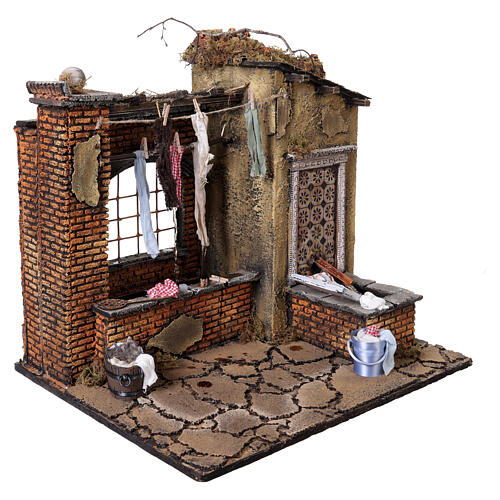 Hamlet with dripping laundry and double-motion, 50x35x45 cm, for 20-24 cm Neapolitan Nativity Scene 4