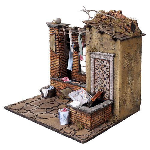 Hamlet with dripping laundry and double-motion, 50x35x45 cm, for 20-24 cm Neapolitan Nativity Scene 6