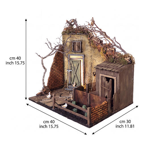 Scena rurale presepe 12 cm napoletano con animali e vita contadina 40x40x30 cm 3