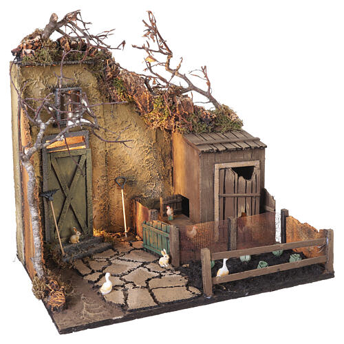 Scena rurale presepe 12 cm napoletano con animali e vita contadina 40x40x30 cm 5