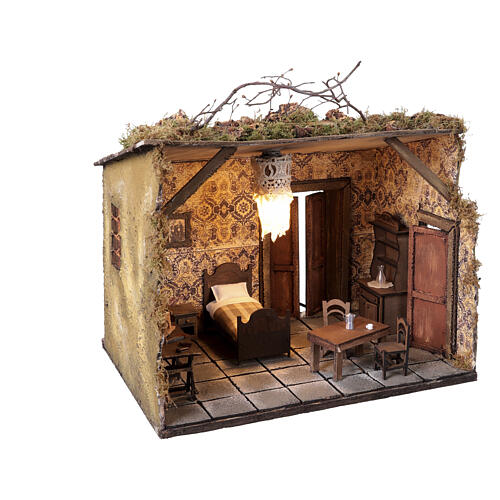 Interior house scene with illuminated bedroom for 12 cm Neapolitan Nativity Scene, 35x40x30 cm 6