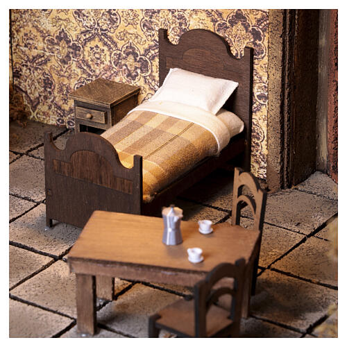 Scène intérieure de maison éclairée avec chambre 35x40x30 cm crèche napolitaine 12 cm 3