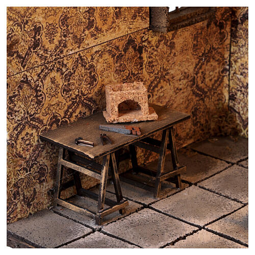 Scena interno casa illuminata con camera da letto 35x40x30 cm presepe napoletano 12 cm 7