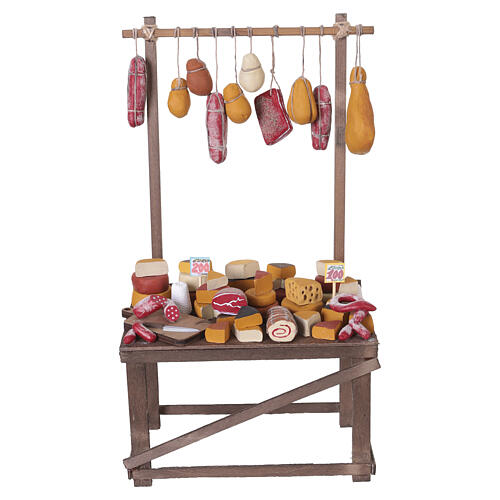 Wooden deli counter with hanging products for 24-30 cm Neapolitan Nativity Scene, 35x19x10 cm 1