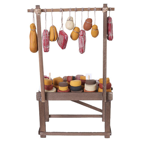 Banca de charcutaria em madeira com produtos pendurados 35x19x10 cm presépio napolitano 24-30 cm 6