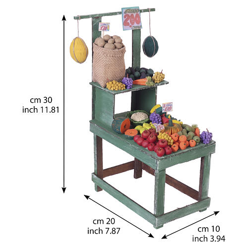 Banco mercato con frutta e verdura in terracotta 30x10x20 cm presepe napoletano 24-30 cm 3