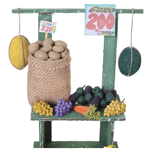 Banco mercato con frutta e verdura in terracotta 30x10x20 cm presepe napoletano 24-30 cm 4