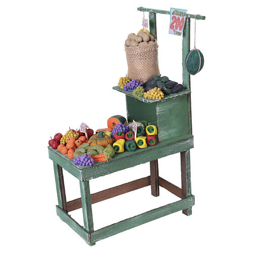 Banco mercato con frutta e verdura in terracotta 30x10x20 cm presepe napoletano 24-30 cm 5