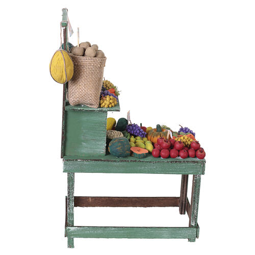 Banco mercato con frutta e verdura in terracotta 30x10x20 cm presepe napoletano 24-30 cm 6