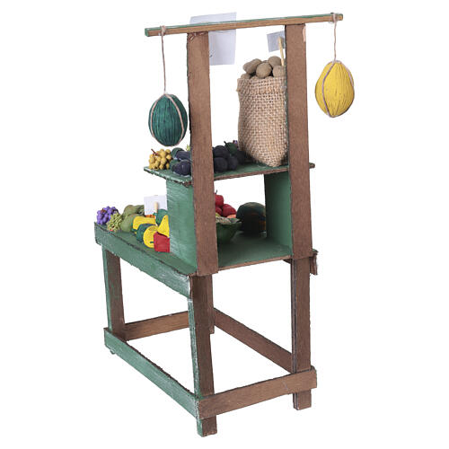 Banco mercato con frutta e verdura in terracotta 30x10x20 cm presepe napoletano 24-30 cm 7