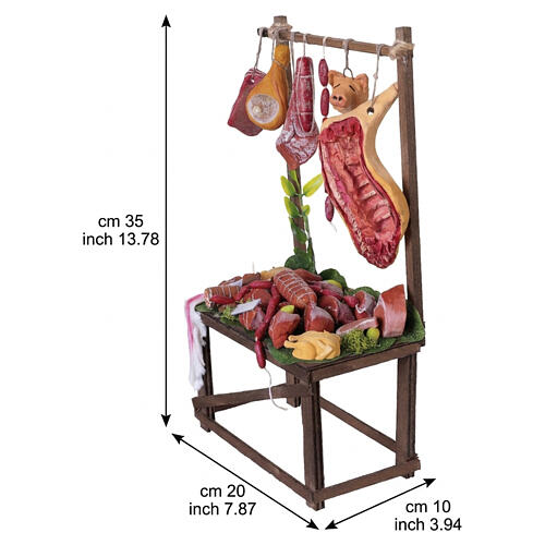 Wooden butcher stall with hanging meats, 35x20x10 cm, for 24-30 cm Neapolitan Nativity Scene 2