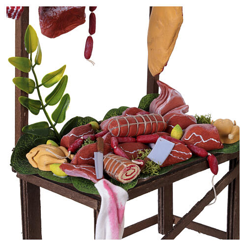 Banca do açougueiro em madeira com carnes penduradas 35x20x10 cm presépio napolitano 24-30 cm 5