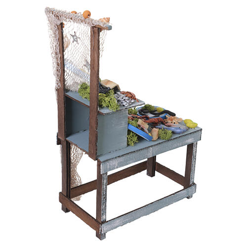 Banco pescivendolo con pesci dipinti a mano 30x10x20 cm presepe napoletano 24-30 cm 6