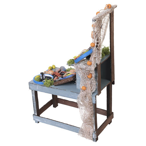 Banco pescivendolo con pesci dipinti a mano 30x10x20 cm presepe napoletano 24-30 cm 7