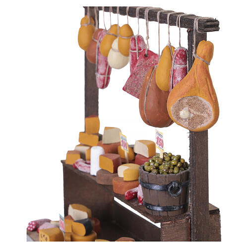 Carro salumi e formaggi con terracotta dipinta 35x40x15 cm presepe napoletano 24-30 cm 2