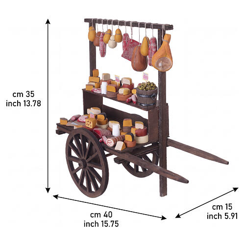 Carro salumi e formaggi con terracotta dipinta 35x40x15 cm presepe napoletano 24-30 cm 3