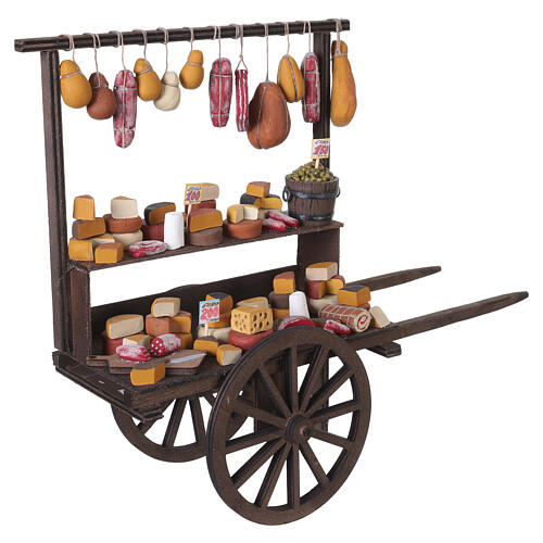 Carro salumi e formaggi con terracotta dipinta 35x40x15 cm presepe napoletano 24-30 cm 4