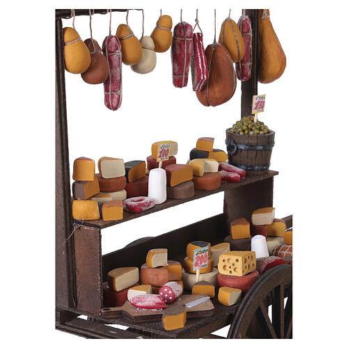 Carro salumi e formaggi con terracotta dipinta 35x40x15 cm presepe napoletano 24-30 cm 5