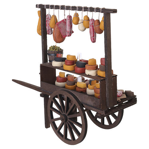 Carro salumi e formaggi con terracotta dipinta 35x40x15 cm presepe napoletano 24-30 cm 7