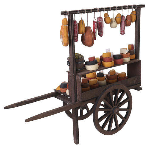 Carro salumi e formaggi con terracotta dipinta 35x40x15 cm presepe napoletano 24-30 cm 8
