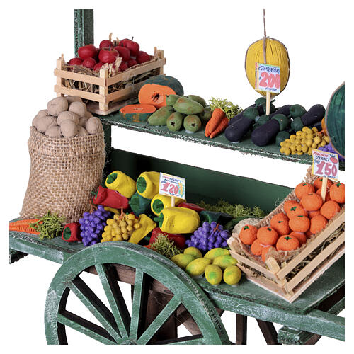 Carro fruttivendolo con frutta e verdura in terracotta 35x40x15 cm presepe napoletano 24-30 cm 2