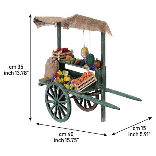 Carro fruttivendolo con frutta e verdura in terracotta 35x40x15 cm presepe napoletano 24-30 cm 3
