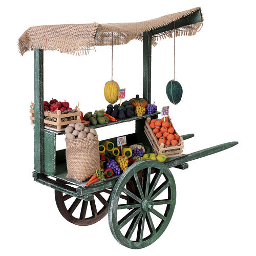 Carro fruttivendolo con frutta e verdura in terracotta 35x40x15 cm presepe napoletano 24-30 cm 4