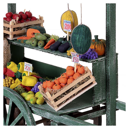 Carro fruttivendolo con frutta e verdura in terracotta 35x40x15 cm presepe napoletano 24-30 cm 5