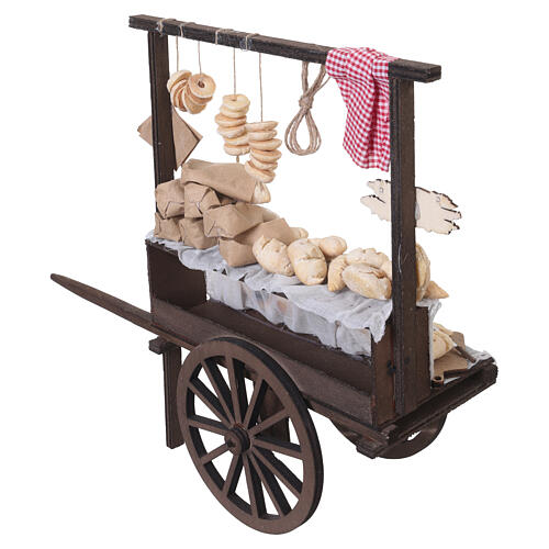 Wooden bread cart with displayed bread 35.5x40x14 cm, for 24-30 cm Neapolitan Nativity Scene 7