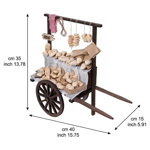 Carro panetteria in legno con pane esposto 35x40x15 cm presepe napoletano 24-30 cm 3