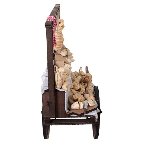 Carro panetteria in legno con pane esposto 35x40x15 cm presepe napoletano 24-30 cm 6