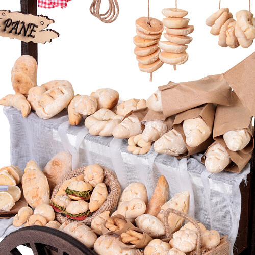 Carro de padaria em madeira com pão exposto 35x40x15 cm presépio napolitano 24-30 cm 2