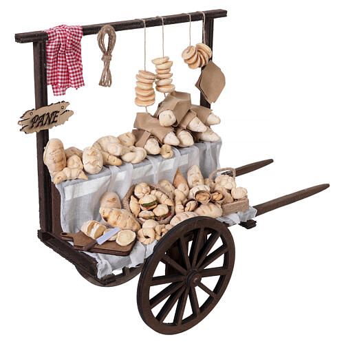 Carro de padaria em madeira com pão exposto 35x40x15 cm presépio napolitano 24-30 cm 5