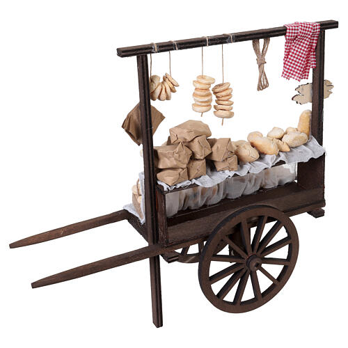 Carro de padaria em madeira com pão exposto 35x40x15 cm presépio napolitano 24-30 cm 8